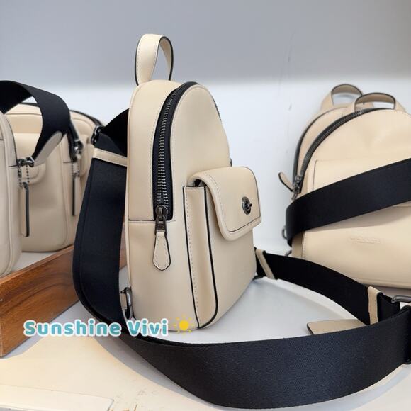 NWT COACH Small Turnlock Sling Pack Smooth Leather Backpack Bag Ivory CAJ28 - Picture 2 of 11